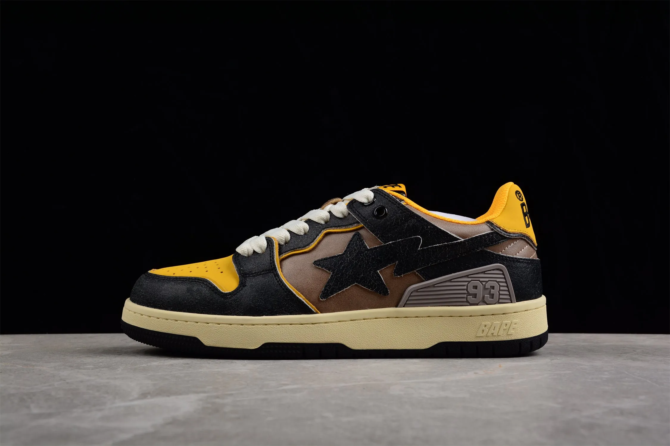 BAPE STA Low Top Sneakers in Black and Yellow