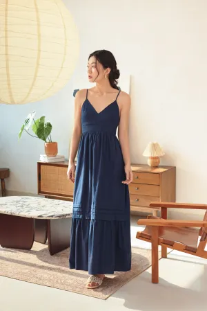 Navy Blue Cindy Maxi Dress with Tie-Back Detail