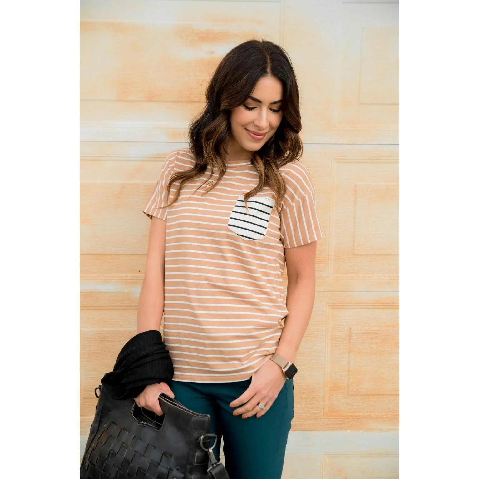 Contrasting Striped Pocket Tee