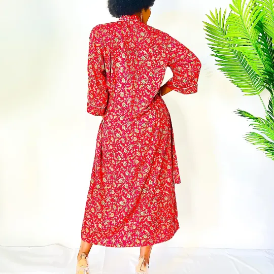 Floral Long Kimono with Pockets