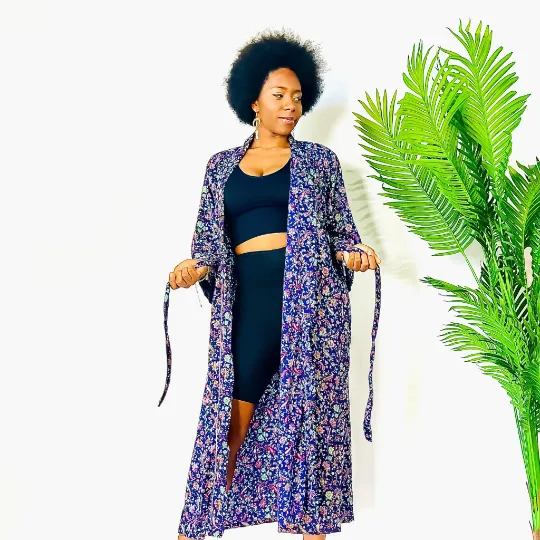 Floral Long Kimono with Pockets