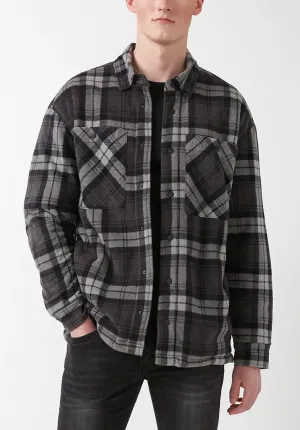 Sandis Fleece Shacket in Black Plaid - BPM14426