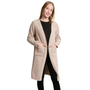 Solid Front Pockets Long Cardigan