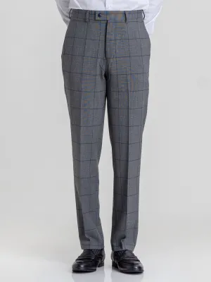 Trousers With Belt Loop - Dark Grey With Blue Line Windowpane Checkered (Stretchable)