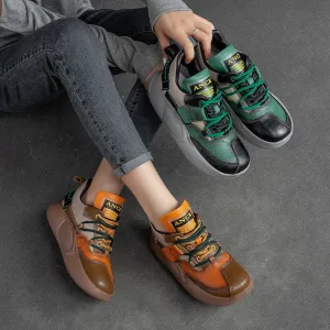 Women Casual Retro Patchwork Leather Sneakers