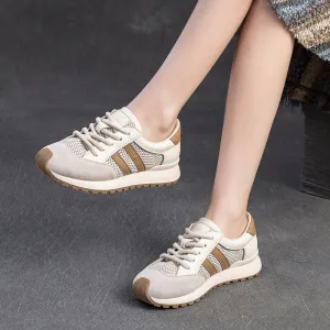 Women Fashion Leather Breathable Mesh Casual Shoes