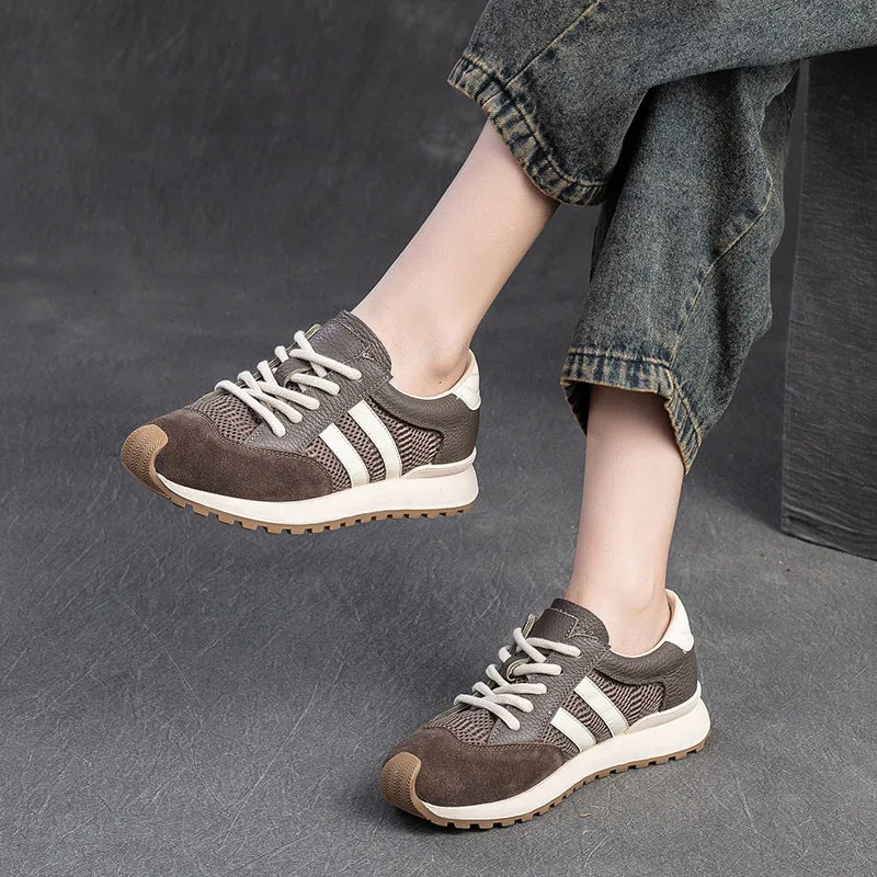 Women Fashion Leather Breathable Mesh Casual Shoes